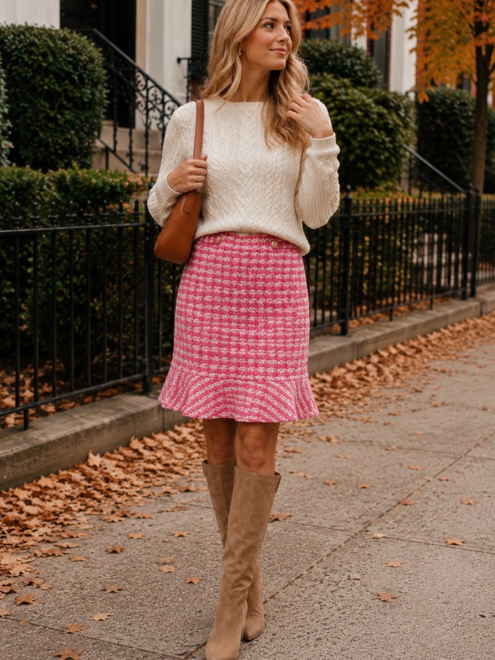 Women's Pink 50’s Style Ruffle-Hem A-Line Skirt